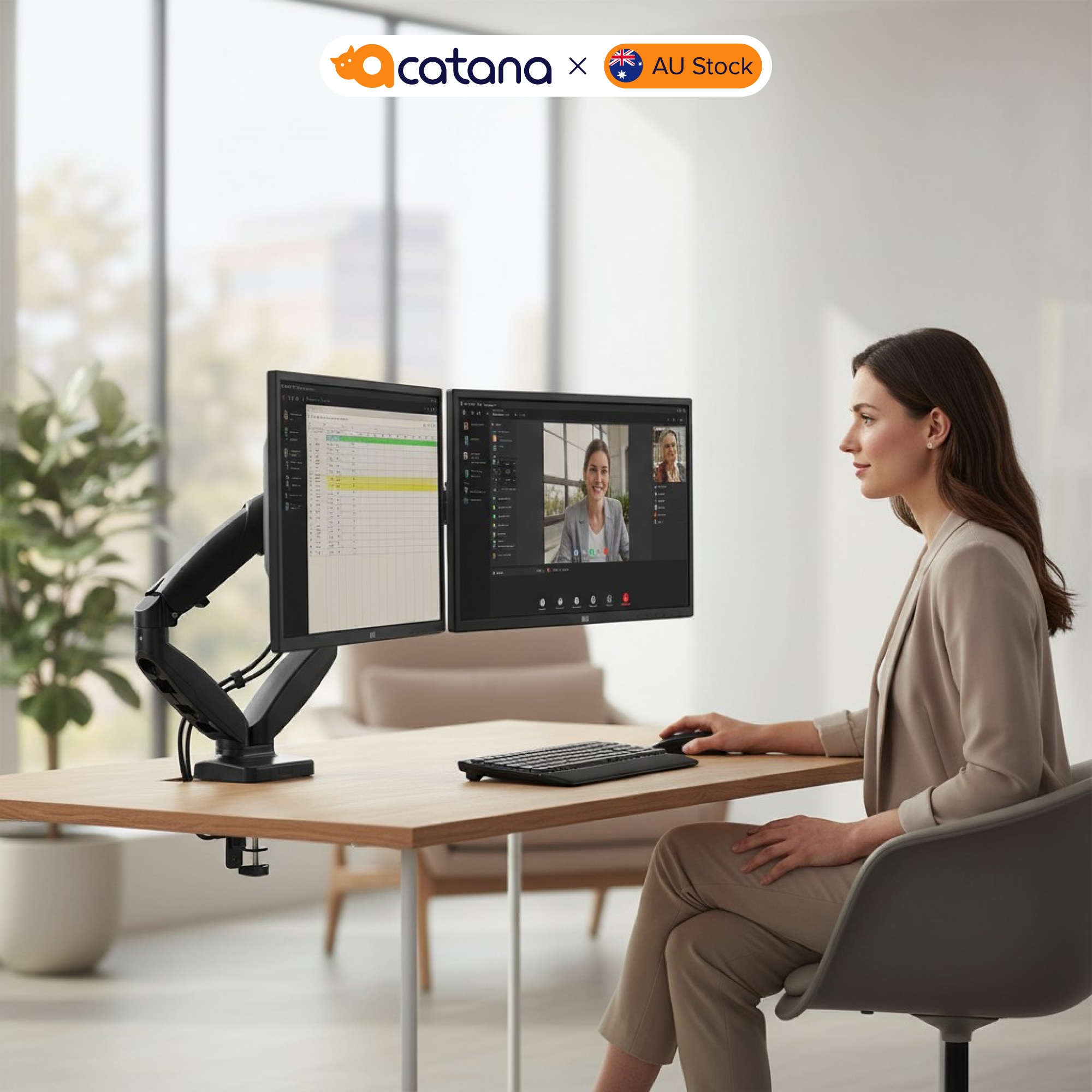 Dual Monitor Stand Display Arm Desk Mount TV Screen Holder Bracket up to 32" 9kg
