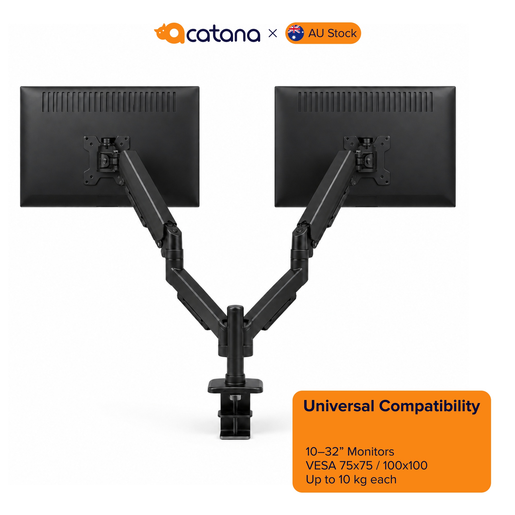 Dual Monitor Arm Gas Spring Desk Mount 17 - 32" VESA Adjustable LCD Holder 10kg
