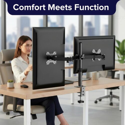 Dual Monitor Arm Desk Mount 17 - 32" VESA Adjustable LCD Display Holder 10kg